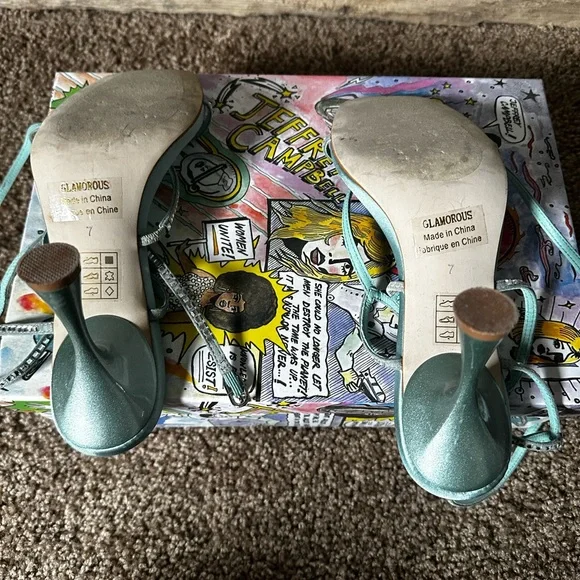 Jeffery Campbell Turquoise and Sparkle Wrap Heels - Picture 2 of 3